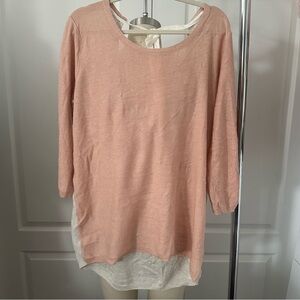 Babaton Silk/Cotton Peach and Cream Two Tone Knit Top Bailey Sweater Size L